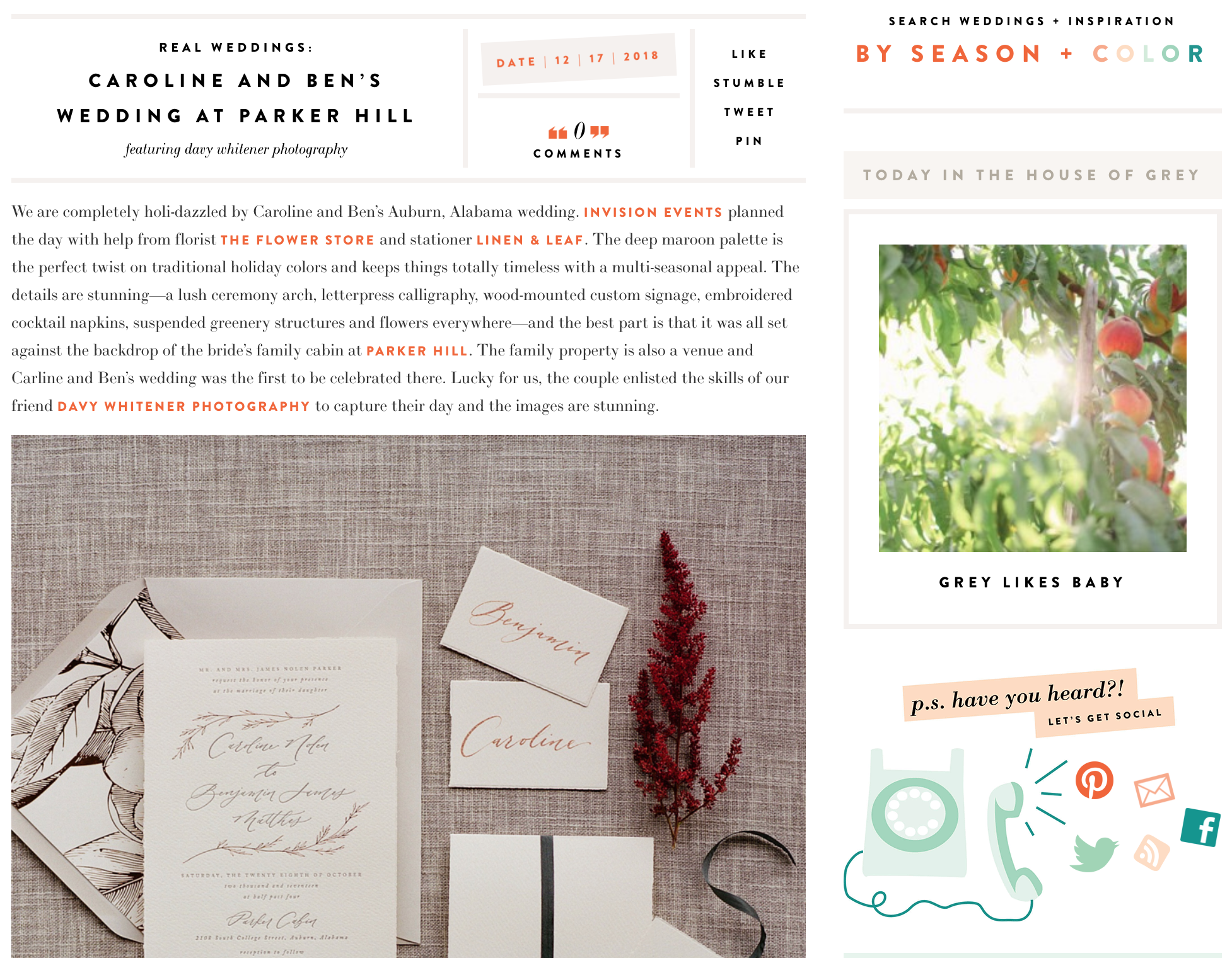 Grey Likes Weddings features Invision Events wedding in Auburn, Alabama